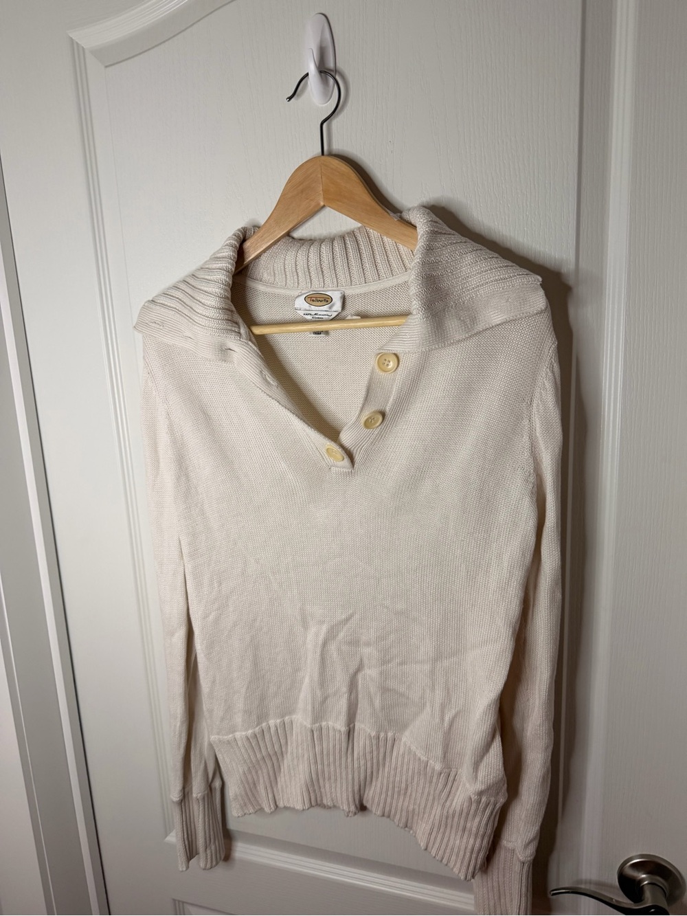 Talbots Cream Shawl-Collar Button-Neck Sweater